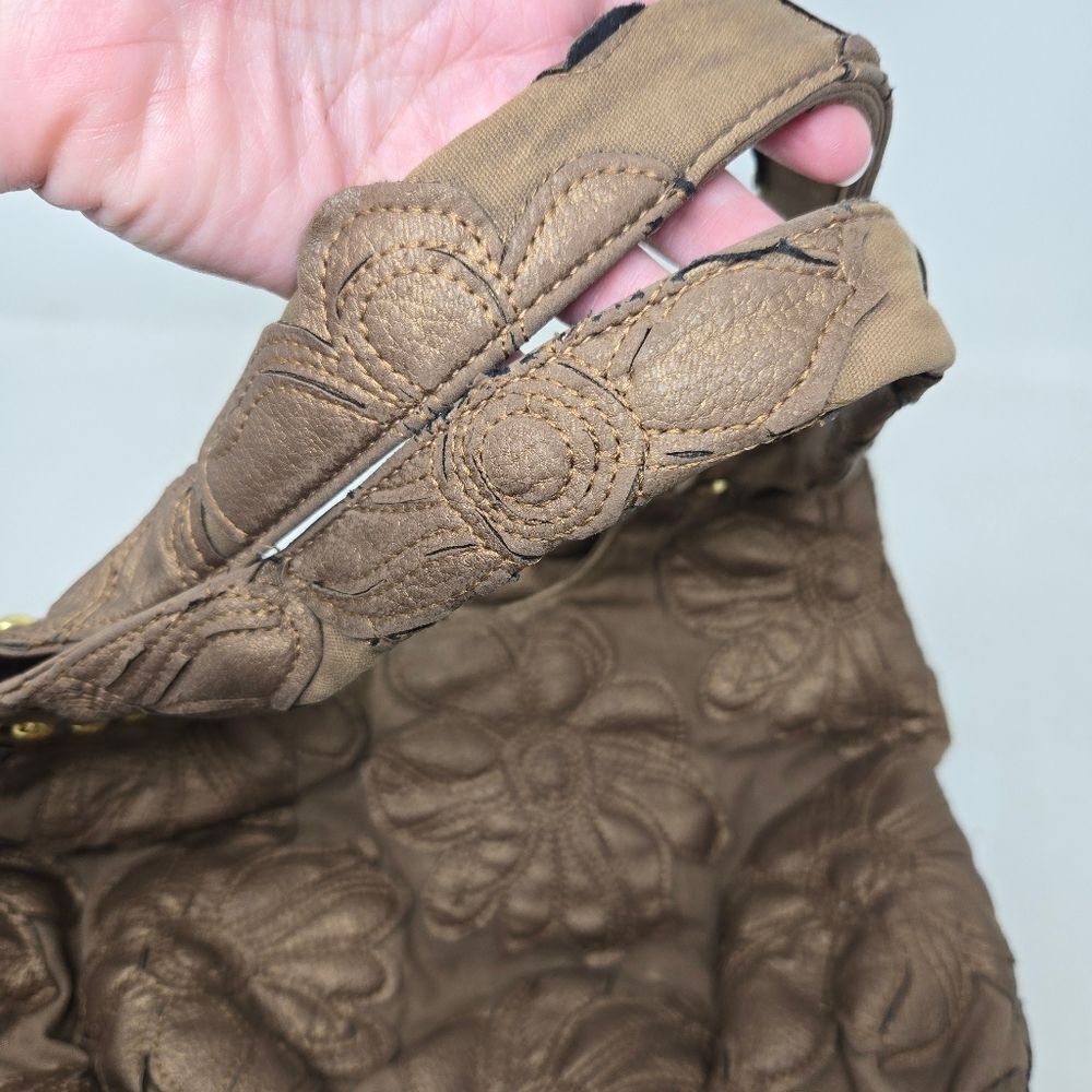 BIG BUDDHA Hibiscus Canvas Shoulder Tote Bag Bronze Tan Neutral Floral Y2K Boho - Picture 4 of 16